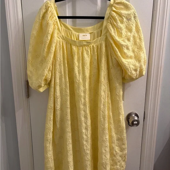 Maeve by Anthropologie Yellow Eyelet Puff Sleeve Mini Dress - Picture 4 of 11